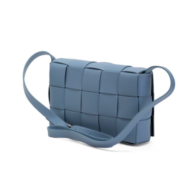 STELLA BIANCA Made In Italy Woven Smooth Leather Crossbody Handbag Blue Italy - Picture 10 of 16